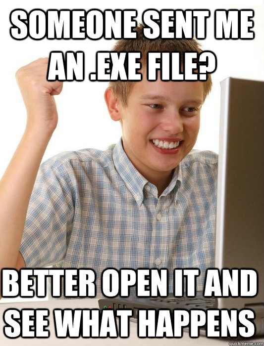 someone sent me an .exe file? better open it and see what happens - someone sent me an .exe file? better open it and see what happens  First Day on the Internet Kid
