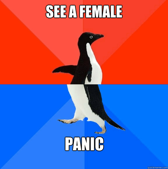 See a female panic  Socially Awesome Awkward Penguin
