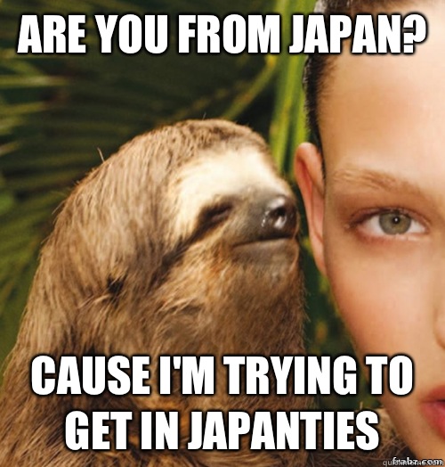 Are you from Japan? Cause I'm trying to get in Japanties  rape sloth