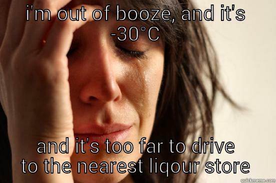 I'M OUT OF BOOZE, AND IT'S -30°C AND IT'S TOO FAR TO DRIVE TO THE NEAREST LIQOUR STORE First World Problems