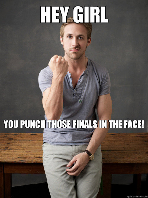 Hey girl You punch those finals in the face!  Ryan Gosling Punch Finals