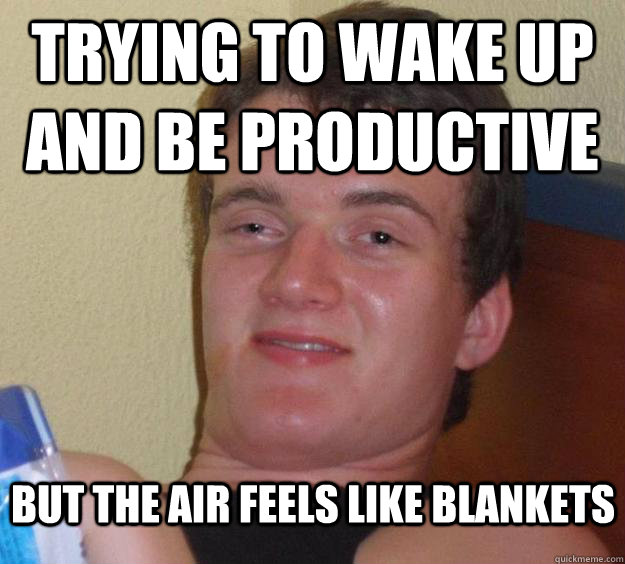 trying to wake up and be productive but the air feels like blankets  10 Guy