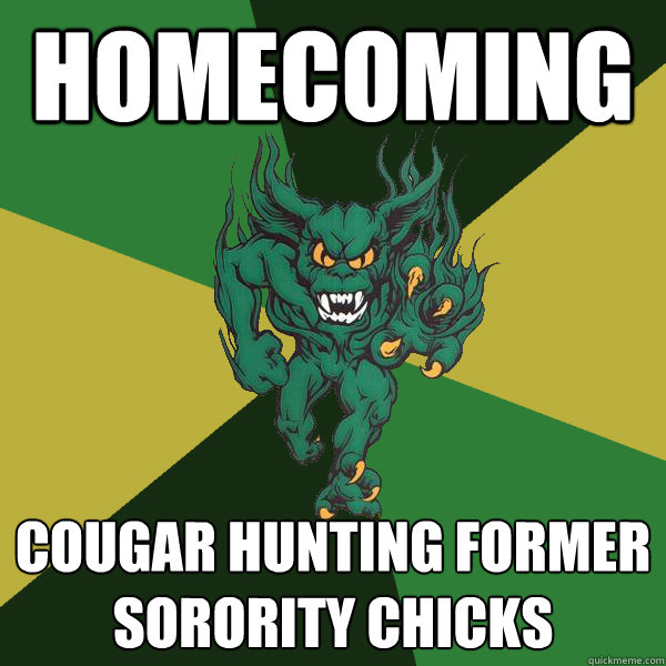Homecoming cougar hunting former sorority chicks  Green Terror