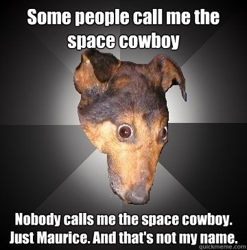 Some people call me the space cowboy Nobody calls me the space cowboy. Just Maurice. And that's not my name.  Depression Dog