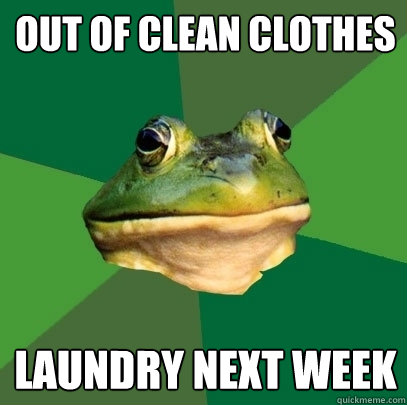 out of clean clothes laundry next week  Foul Bachelor Frog