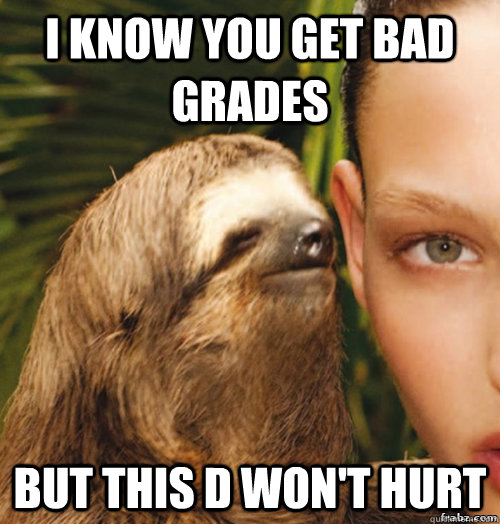 I know you get bad grades  But this d won't hurt  rape sloth