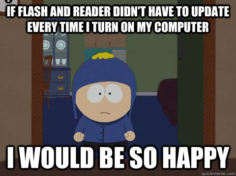 if flash and reader didn't have to update every time i turn on my computer i would be so happy  Craig would be so happy