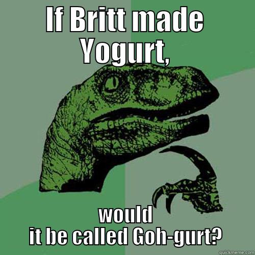Goh-Gurt meme - IF BRITT MADE YOGURT, WOULD IT BE CALLED GOH-GURT? Philosoraptor