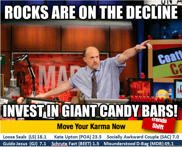 Rocks are on the decline Invest in giant candy bars! - Rocks are on the decline Invest in giant candy bars!  Jim Kramer with updated ticker