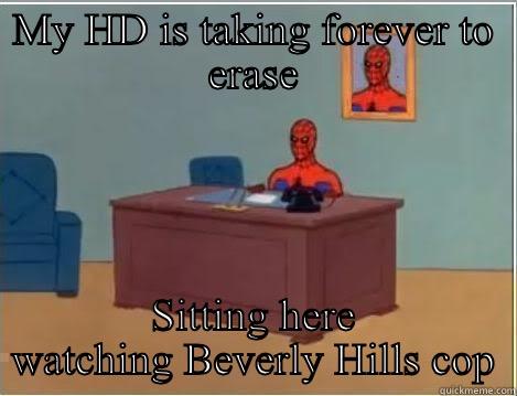 MY HD IS TAKING FOREVER TO ERASE SITTING HERE WATCHING BEVERLY HILLS COP Spiderman Desk