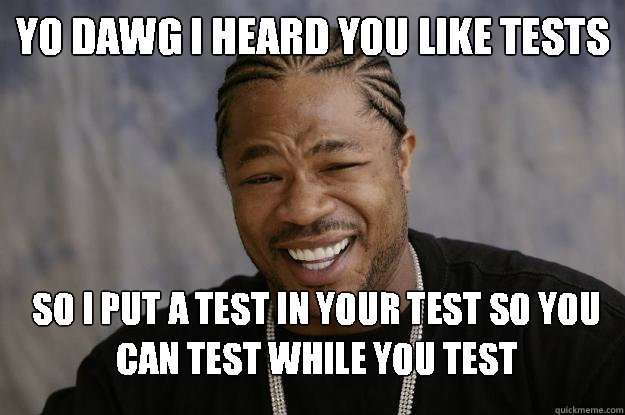 Yo Dawg I heard you like tests So I put a test in your test so you can test while you test - Yo Dawg I heard you like tests So I put a test in your test so you can test while you test  Xzibit meme 2