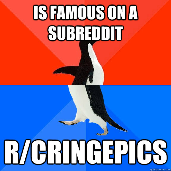 is famous on a subreddit r/cringepics  Socially Awesome Awkward Penguin