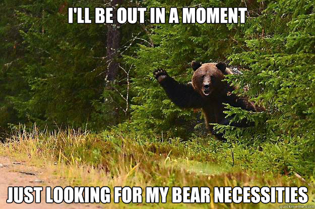 I'll be out in a moment Just looking for my bear necessities  - I'll be out in a moment Just looking for my bear necessities   Misc