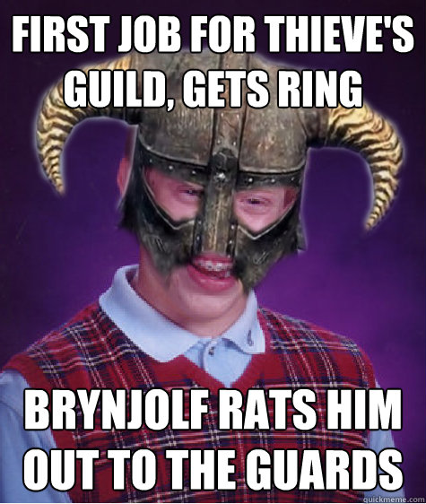 first job for thieve's guild, gets ring brynjolf rats him out to the guards  