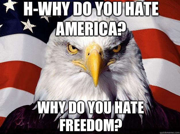 H-Why do you hate America? Why do you hate freedom?  Patriotic Eagle