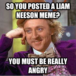 So you posted a Liam Neeson meme? You must be really angry  Condescending Wonka