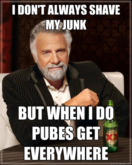 I don't always shave my junk But when I do pubes get everywhere  The Most Interesting Man In The World
