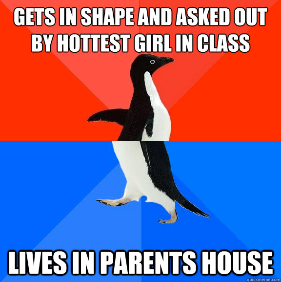 gets in shape and asked out by hottest girl in class lives in parents house  Socially Awesome Awkward Penguin