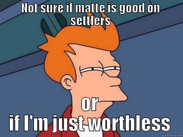 NOT SURE IF MATTE IS GOOD ON SETTLERS OR IF I'M JUST WORTHLESS Futurama Fry
