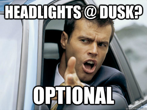 headlights @ dusk? optional  Asshole driver