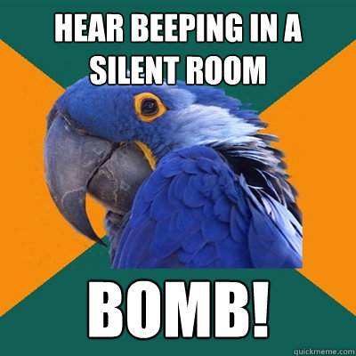 Hear beeping in a silent room BOMB!  Paranoid Parrot