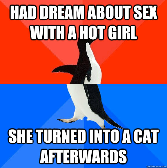 had dream about sex with a hot girl she turned into a cat afterwards  Socially Awesome Awkward Penguin