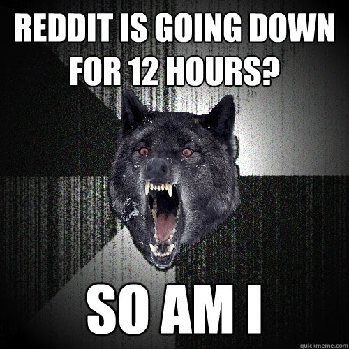 Reddit is going down for 12 hours? So am i  Insanity Wolf