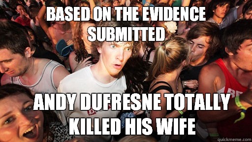 Based on the evidence submitted Andy Dufresne totally killed his wife  Sudden Clarity Clarence