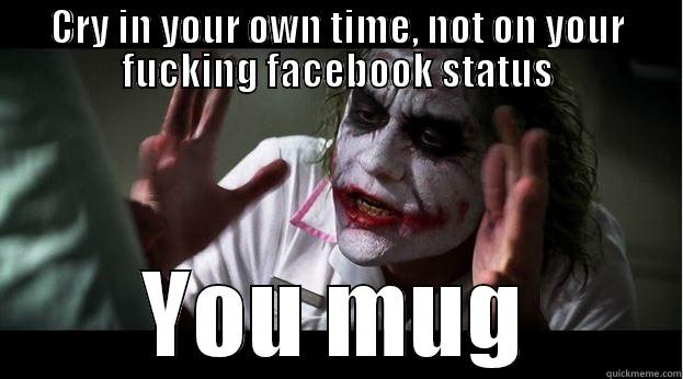 CRY IN YOUR OWN TIME, NOT ON YOUR FUCKING FACEBOOK STATUS YOU MUG Joker Mind Loss