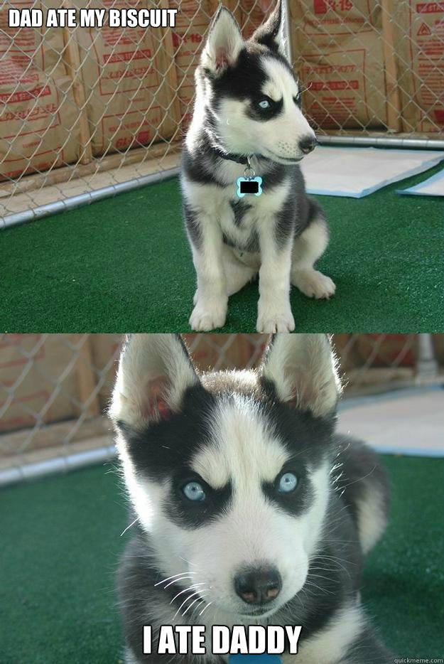 dad ate my biscuit
 i ate daddy  Insanity puppy