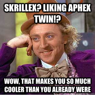 Skrillex? Liking Aphex Twin!? Wow, that makes you so much cooler than you already were  Condescending Wonka