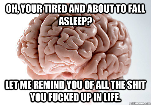 oh, your tired and about to fall asleep? let me remind you of all the shit you fucked up in life.  Scumbag Brain