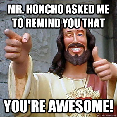 mr. honcho asked me to remind you that you're awesome!  Buddy Christ