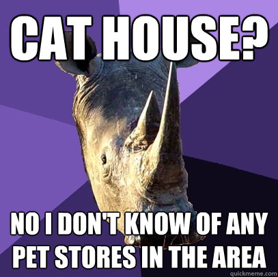 Cat house? no i don't know of any pet stores in the area  Sexually Oblivious Rhino