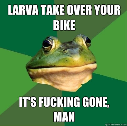 Larva take over your bike It's fucking gone,
man  Foul Bachelor Frog