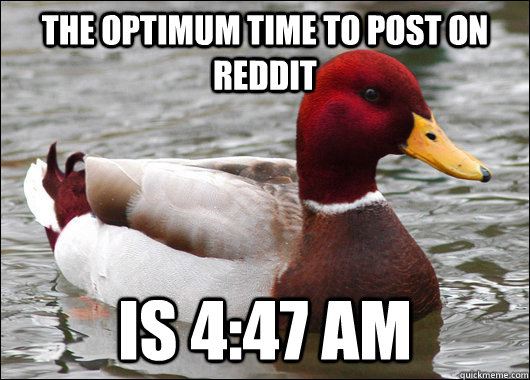 THE OPTIMUM TIME TO POST ON REDDIT IS 4:47 AM  Malicious Advice Mallard