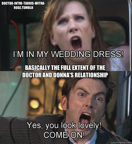 Basically the full extent of the Doctor and Donna's relationship doctor-inthe-tardis-witha-rose.tumblr  DoctorDonna