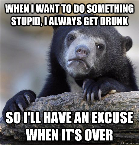 When I want to do something stupid, I always get drunk So I'll have an excuse when it's over - When I want to do something stupid, I always get drunk So I'll have an excuse when it's over  Confession Bear