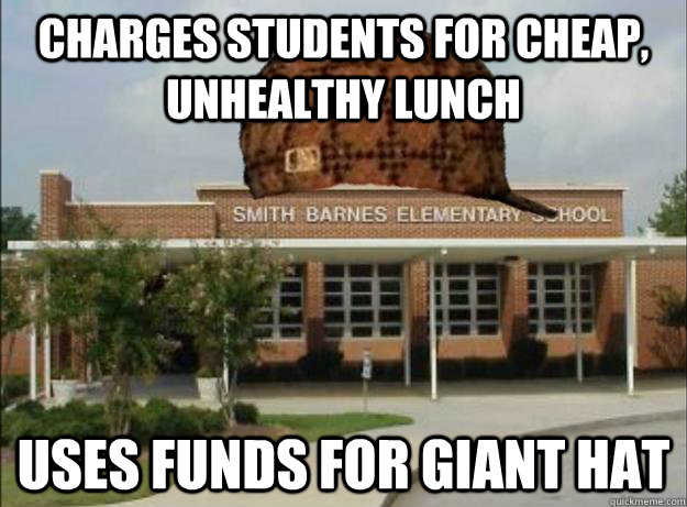 charges students for cheap, unhealthy lunch uses funds for giant hat  