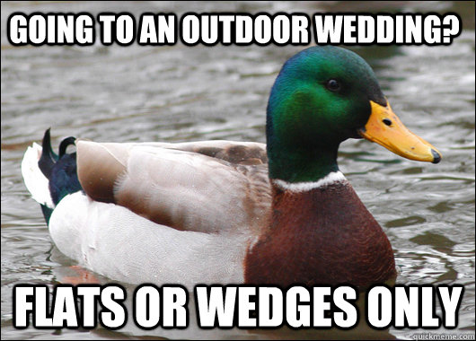 Going to an outdoor wedding? Flats or wedges only  Actual Advice Mallard