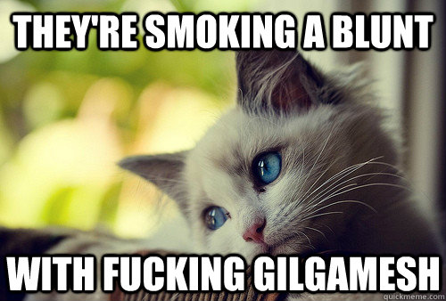They're smoking a blunt with fucking gilgamesh  First World Cat Problems