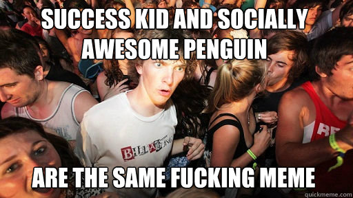 success kid and socially awesome penguin  are the same fucking meme   Sudden Clarity Clarence