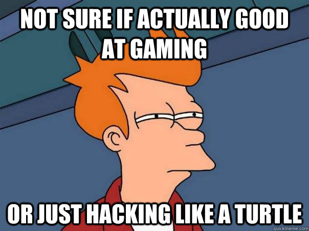 Not sure if actually good at gaming Or just hacking like a turtle  Futurama Fry