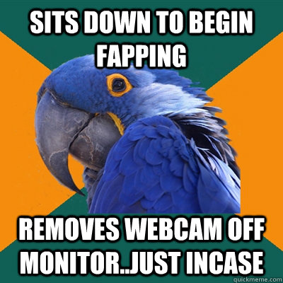Sits down to begin fapping removes webcam off monitor..just incase  Paranoid Parrot