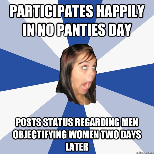 Participates happily in no panties day posts status regarding men