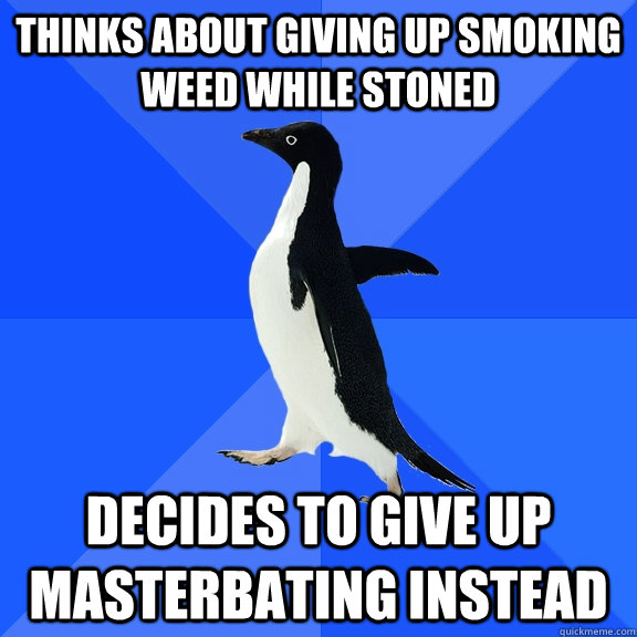 Thinks about giving up smoking weed while stoned decides to give up masterbating instead  Socially Awkward Penguin