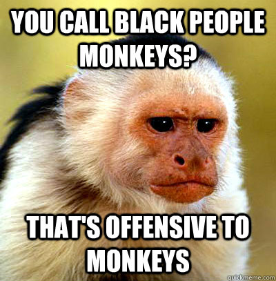 You call black people monkeys? That's offensive to monkeys - You call black people monkeys? That's offensive to monkeys  Misc