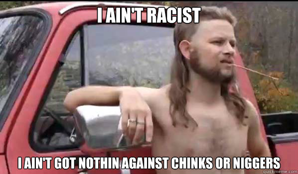 I ain't racist I ain't got nothin against chinks or niggers  Almost Politically Correct Redneck