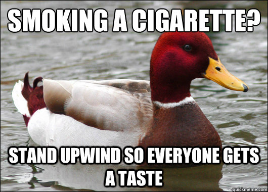 Smoking a cigarette? Stand upwind so everyone gets a taste  Malicious Advice Mallard