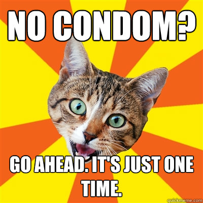 no condom? Go ahead. It's just one time.  Bad Advice Cat